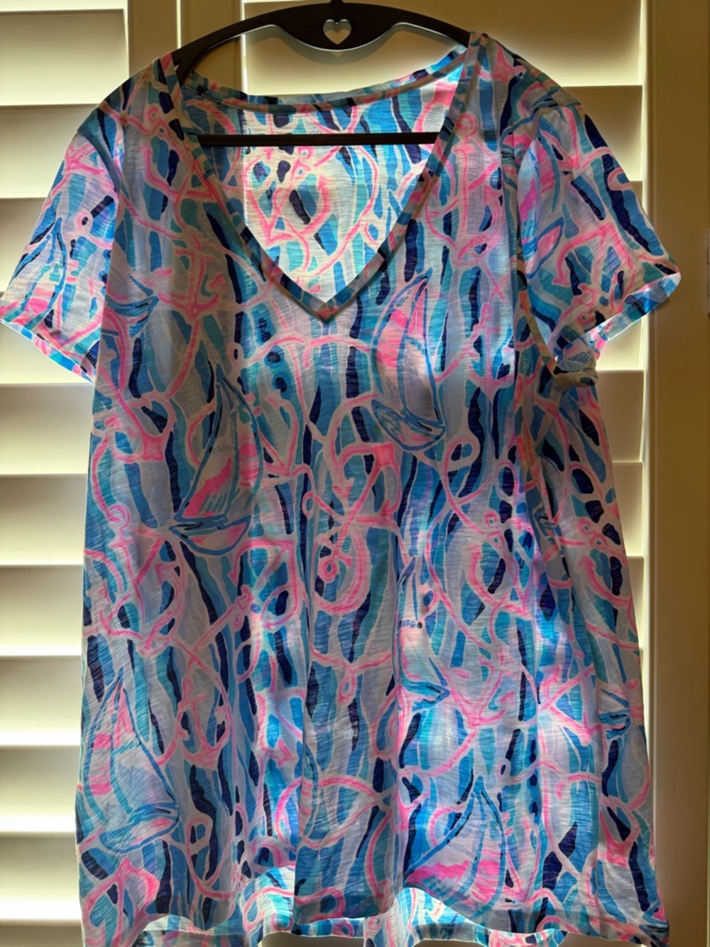 Lilly Pulitzer Etta Vibrant Blue & Pink V-Neck Pullover Tee